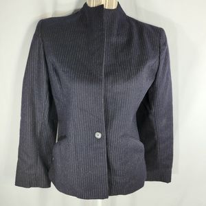 Peabody House International 100% Wool Navy Pin Stripe Collarless Blazer Size 7/8